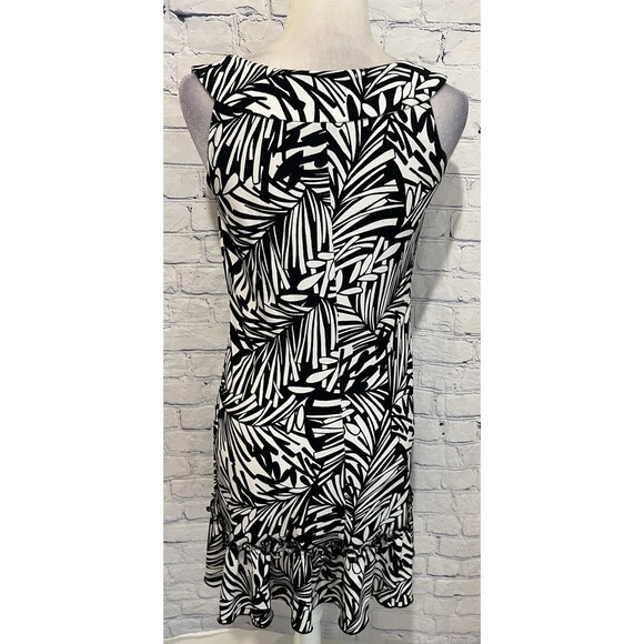 Saint Tropez West Black/White Short Dress Floral Spandex Stretch Size 4 - Picture 4 of 6
